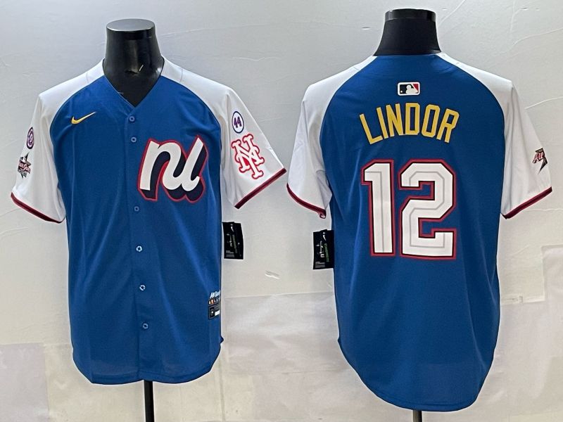 Men New York Mets #12 Lindor Blue white All star 2025 Nike MLB Jersey style 05